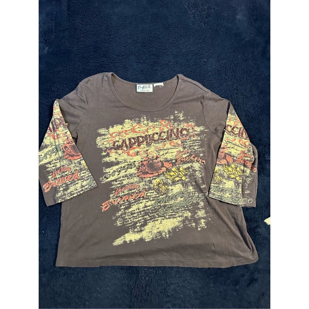 Y2K Mary McFadden Cappuccino Quarter Longsleeve Shirt Womens Cyber Grunge B6